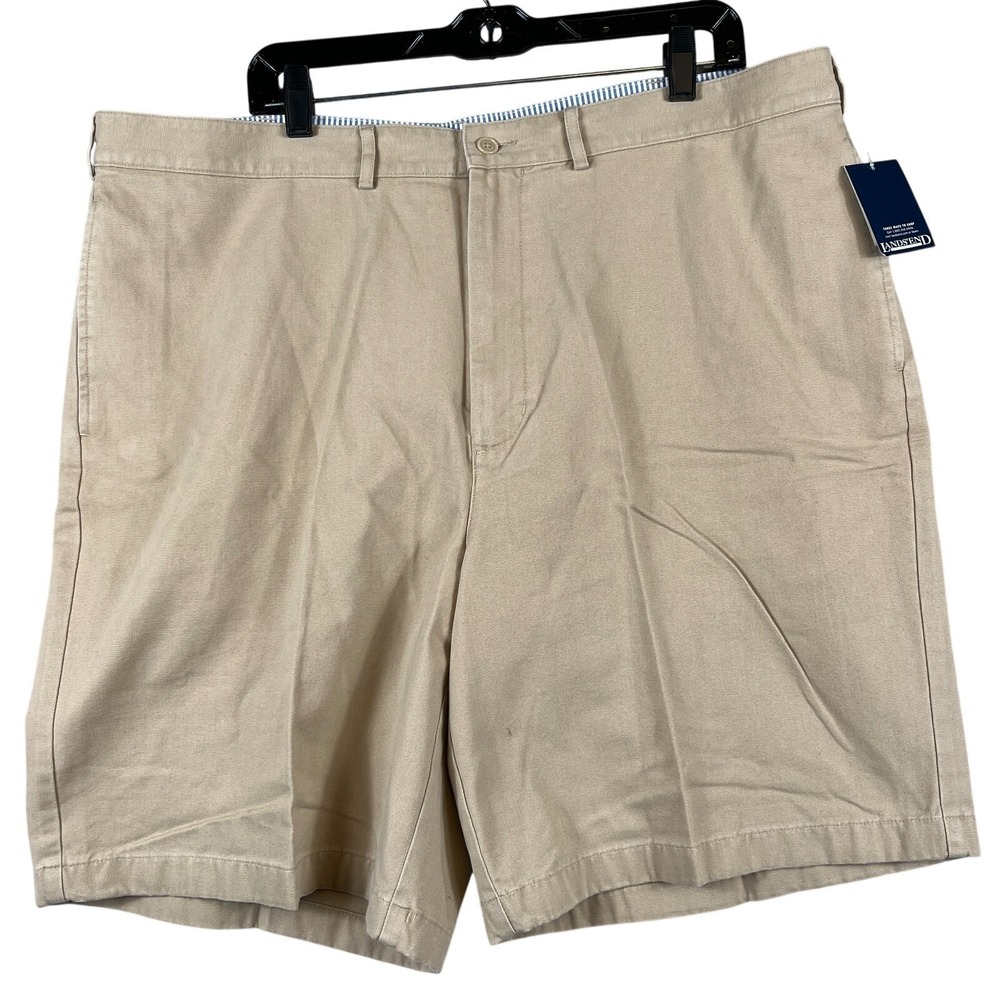 Lands End Mens 42 Chino Shorts Sea Wash Cotton Comfort Waist Khaki Classic NWT